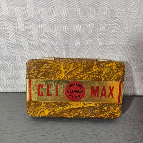 Vintage Climax Plug Tobacco Empty Advertising Tin Container Grand Old Chew